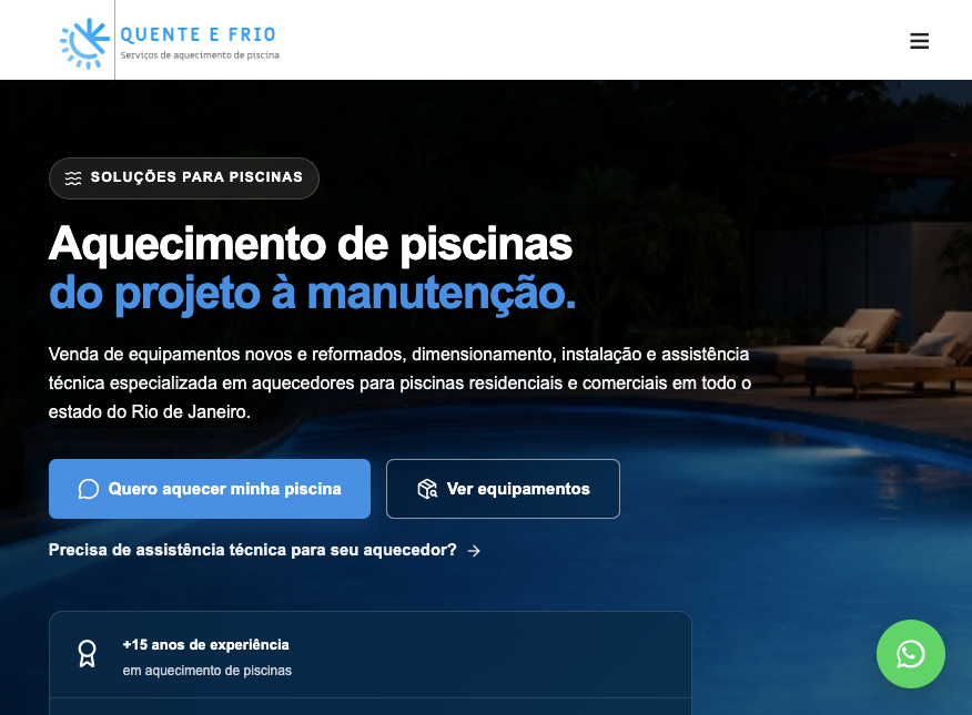 Página inicial real do site Quente e Frio desenvolvido pela Lume